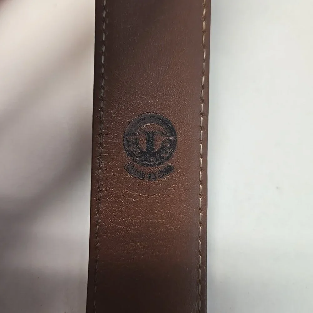 TORINO Elite Ringmark Lizard Brown Leather Belt Gold Tone Brass Buckle Size 42